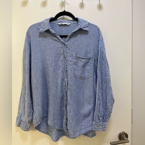 Zara Blue and White Striped Casual Shirt